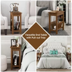 Tangkula End Table Pull-out Tray Shelf Accent Side Nightstand Rubber Wood Leg Rustic Oak 10 Tangkula End Table Pull-out Tray Shelf Accent Side Nightstand Rubber Wood Leg Rustic Oak -Tangkula GUEST db4a54b4 5318 454d 9d4d 968272b1329f