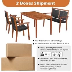 Tangkula 4PCS Patio Dining Set Acacia Wood Rattan Furniture Set W/ Umbrella Hole -Tangkula GUEST db4e103f 0c4b 4ac9 b6b4 e17f5d8104e2