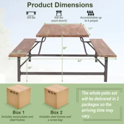 Tangkula 71" Patio Picnic Table Bench Set Outdoor Camping Table Set W/ Acacia Wood Tabletop & Seat 2" Umbrella Hole -Tangkula GUEST db791e38 1eba 4deb 802f 92f415d5f994