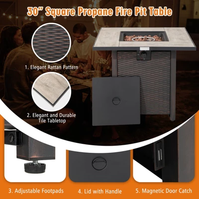 Tangkula 5-Piece Patio Furniture Set With 30 Inches Gas Fire Pit Table Outdoor PE Wicker Sectional Sofa Set With Cushions Red/Beige/Navy/Turquoise 6 Tangkula 5-Piece Patio Furniture Set With 30 Inches Gas Fire Pit Table Outdoor PE Wicker Sectional Sofa Set With Cushions Red/Beige/Navy/Turquoise - Image 4