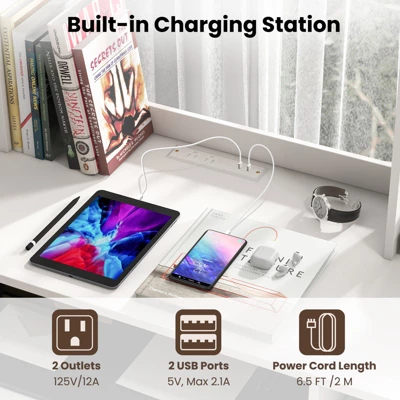 Tangkula Computer Desk W/ Charging Station 43.5” Gaming Table Workstation W/ Keyboard Tray CPU Stand & Storage Shelves White/Black 8 Tangkula Computer Desk W/ Charging Station 43.5” Gaming Table Workstation W/ Keyboard Tray CPU Stand & Storage Shelves White/Black - Image 6