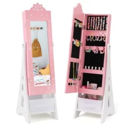 Tangkula Kids Jewelry Cabinet With Full-Length Mirror Drawer 2 Adjustable Tilt Angles -Tangkula GUEST dbb08bc4 2568 4932 a996 d9bf505243b9