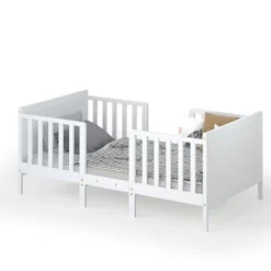 Tangkula 2-in-1 Convertible Kids Furniture Bed Toddler Crib With 2 Side Safety Guardrails White/Brown 15 Tangkula 2-in-1 Convertible Kids Furniture Bed Toddler Crib With 2 Side Safety Guardrails White/Brown -Tangkula GUEST dbb1d2a3 a080 41be bd5c c866c1198062