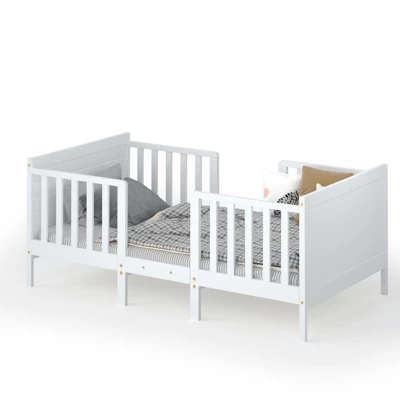 Tangkula 2-in-1 Convertible Kids Furniture Bed Toddler Crib With 2 Side Safety Guardrails White/Brown 9 Tangkula 2-in-1 Convertible Kids Furniture Bed Toddler Crib With 2 Side Safety Guardrails White/Brown - Image 7