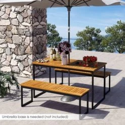 Tangkula 55” Patio Dining Table 6 People Acacia Wood Dining Table With Slatted Tabletop U-shaped Frame Adjustable Foot Pads 13 Tangkula 55” Patio Dining Table 6 People Acacia Wood Dining Table With Slatted Tabletop U-shaped Frame Adjustable Foot Pads -Tangkula GUEST dbc25318 3f5d 494f 9a97 9895aca7ecbd