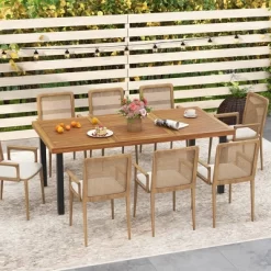 Tangkula 8-Person Dining Table 79" W/ 1.9" Umbrella Hole Acacia Wood Adjustable Foot Pads 13 Tangkula 8-Person Dining Table 79" W/ 1.9" Umbrella Hole Acacia Wood Adjustable Foot Pads -Tangkula GUEST dbeb8de6 73f5 45b7 b075 7d5e1865e5c2