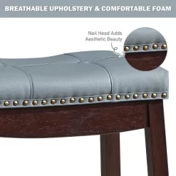 Tangkula 4 PCS Saddle Bar Stools Backless Nailhead Counter Stool With Grey Cushions White/Coffee -Tangkula GUEST dc08f7d4 747a 42f3 8145 2f85bb9e8baf