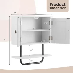 Tangkula Bathroom Wall Cabinet Medicine Storage Cabinet W/ Open Shelf & Towel Bar