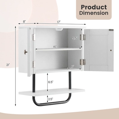 Tangkula Bathroom Wall Cabinet Medicine Storage Cabinet W/ Open Shelf & Towel Bar 3 Tangkula Bathroom Wall Cabinet Medicine Storage Cabinet W/ Open Shelf & Towel Bar