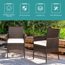 Tangkula Outdoor 4 PCS Rattan Dining Chair Patio Cushioned Arm Chair W/Zipper Brown -Tangkula GUEST dc4850d7 4082 491a 8867 1a129c4b0dae