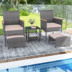Tangkula 5 Pieces Wicker Patio Furniture Set PE Rattan Porch Chairs W/ Ottomans 13 Tangkula 5 Pieces Wicker Patio Furniture Set PE Rattan Porch Chairs W/ Ottomans -Tangkula GUEST dc4e63f0 b38e 4012 8469 084057730217