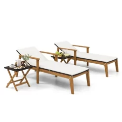 Tangkula 4 Piece Outdoor Chaise Lounge Chair Set Rattan With Armrests & 4-Level Backrest Folding Coffee Table & Cushioned Acacia Wood Lounge Chair Set -Tangkula GUEST dc542c9c 6271 43d4 970c 5af1b13865bf