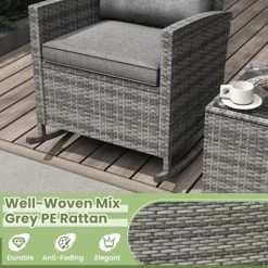 Tangkula Set Of 3 Wicker Rocking Set Patio W/ Tempered Glass Table & Soft Cushions -Tangkula GUEST dc878bdd 0687 4dfe 988b 69793fac81f6