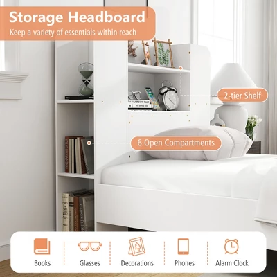 Tangkula Twin Size Bed Frame Wooden Platform Bed Kids Bed Frame W/ Bookcase Headboard 7 Tangkula Twin Size Bed Frame Wooden Platform Bed Kids Bed Frame W/ Bookcase Headboard - Image 5