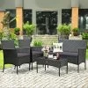 Tangkula 4PCS Rattan Furniture Set Cushioned Sofa Coffee Table Backyard Porch Patio Grey