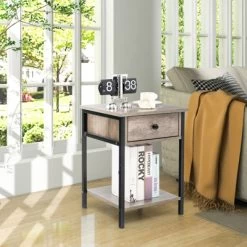 Tangkula Industrial End Side Table Nightstand With Drawer Shelf Rustic Grey Oak 12 Tangkula Industrial End Side Table Nightstand With Drawer Shelf Rustic Grey Oak -Tangkula GUEST dcef55fa 4d7c 47ad 895e c1cc9cf69219