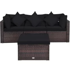 Tangkula 4PCS Rattan Patio Conversation Furniture Set Yard Outdoor W/ Black Cushion -Tangkula GUEST dd1b363d 3c51 4e30 986c 81ee82e430ba