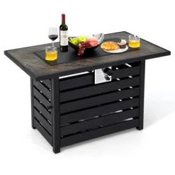 Tangkula 6 Pieces Outdoor PE Rattan Wicker Sectional Sofa With 42" 60,000 BTU Gas Fire Pit Table, Patio Conversation Set With Tempered Glass Coffee Table Black/Navy Blue/Red/Turquoise/Off White -Tangkula GUEST dd2309e4 fe09 480b 8ba6 0a602169524e