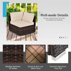 Tangkula 7PCS Patio Rattan Furniture Set Fire Pit Table Cover Cushion Beige -Tangkula GUEST dd43dc80 eca3 40f9 b0fc 748462e7f4ef