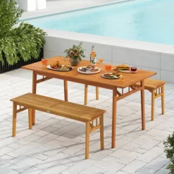 Tangkula 2 PCS Acacia Wood Outdoor Bench 48" Long Backless Wooden Picnic Bench W/ Slatted Seat -Tangkula GUEST ddd6c96b 216c 432d 8541 49167b1629fb