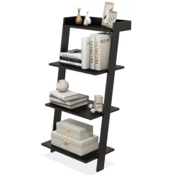 Tangkula 4-Tier Ladder Shelf 43” Tall Wooden Leaning Bookshelf Display Rack Modern Shelving Stand With Anti-tipping Device Black -Tangkula GUEST ddf6cc84 9b04 49bb 83db 235ba1bfd813