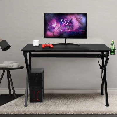Tangkula K-Shape Gaming Desk Computer PC E-Sports Table W/ Cup Holder Hook Black 5 Tangkula K-Shape Gaming Desk Computer PC E-Sports Table W/ Cup Holder Hook Black - Image 3