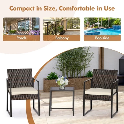 Tangkula 3PCS Patio Rattan Hand-Woven PE Wicker Bistro Set Outdoor Furniture Set W/ Table & Cushion 7 Tangkula 3PCS Patio Rattan Hand-Woven PE Wicker Bistro Set Outdoor Furniture Set W/ Table & Cushion - Image 5
