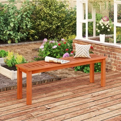 Tangkula Outdoor Solid Wood Bench Backless Dining Bench W/ Slatted Seat 4 Tangkula Outdoor Solid Wood Bench Backless Dining Bench W/ Slatted Seat - Image 2