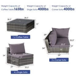 Tangkula 7 PCS Outdoor Patio Furniture Set All-Weather PE Rattan Sofa Set W/Coffee Table & Cushions