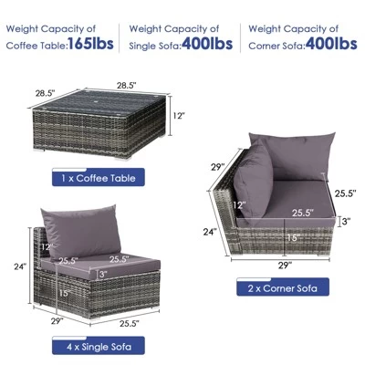 Tangkula 7 PCS Outdoor Patio Furniture Set All-Weather PE Rattan Sofa Set W/Coffee Table & Cushions 2 Tangkula 7 PCS Outdoor Patio Furniture Set All-Weather PE Rattan Sofa Set W/Coffee Table & Cushions