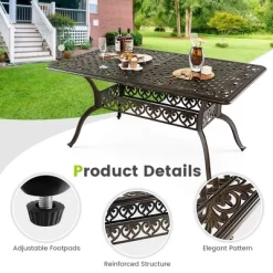 Tangkula 59" Patio Rectangle Dining Table Outdoor Cast Aluminum Table W/ Umbrella Hole -Tangkula GUEST de685588 5165 47df ae59 d4e9ebc3f79a