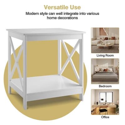 Tangkula Set Of 2 Accent End Table 2-Tier Sofa Side Table Nightstand W/ X-Shaped Frame White 10 Tangkula Set Of 2 Accent End Table 2-Tier Sofa Side Table Nightstand W/ X-Shaped Frame White - Image 8