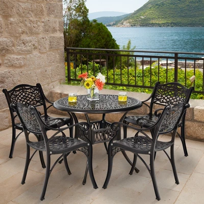 Tangkula 5PCS Cast Aluminum Patio Bistro Set Outdoor Dining Table & Chair Furniture Set 3 Tangkula 5PCS Cast Aluminum Patio Bistro Set Outdoor Dining Table & Chair Furniture Set