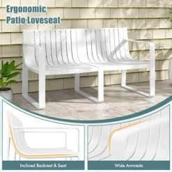 Tangkula 3 PCS Patio Furniture Set W/1 Loveseat & 2 Side Tables All-Weather Bistro Set White -Tangkula GUEST decb1c90 ef39 4359 bde9 492f0d4e0d03