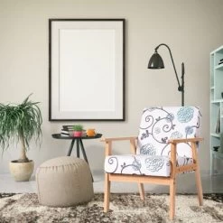 Tangkula Accent Armchair Fabric Upholstered Lounge Chair With Wooden Legs Grey/Navy/Yellow -Tangkula GUEST dee68cee 6def 4ce1 b443 1433b85e0f8f