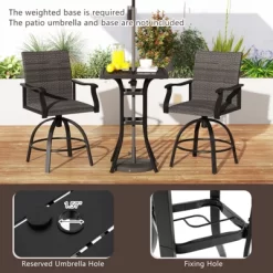 Tangkula 3 PCS PE Wicker Patio Swivel Bar Set Table & Chairs W/ Quick-Drying Foam -Tangkula GUEST df0293f4 4bd5 43c6 abdd bc10ee72e9b0