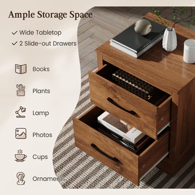 Tangkula Set Of 2 Drawer Nightstand Bedside Table Compact Sofa End Table Rustic Walnut 3 Tangkula Set Of 2 Drawer Nightstand Bedside Table Compact Sofa End Table Rustic Walnut