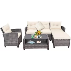 Tangkula 4PCS Rattan Patio Conversation Furniture Set Outdoor Sectional Sofa Set White -Tangkula GUEST df384d8b 1bf0 47bb 9b70 68773193c501