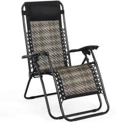 Tangkula Grey Folding Recliner Patio Rattan Zero Gravity Lounge Chair With Headrest -Tangkula GUEST df3e17ae b12b 437d 9445 52daaf054f1d