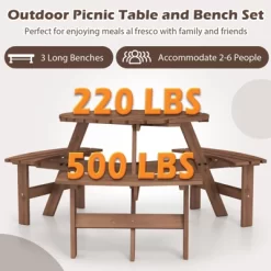 Tangkula 6-Person Round Picnic Table Set W/ 3 Built-in Benches 2" Umbrella Hole 18 Tangkula 6-Person Round Picnic Table Set W/ 3 Built-in Benches 2" Umbrella Hole -Tangkula GUEST df6cfd52 702d 40a5 91d5 9083fb17ccb0