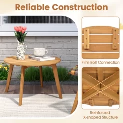 Tangkula Outdoor Acacia Wood Side Table Patio 24.5" Round End Table W/ Slatted Tabletop -Tangkula GUEST df6f779d f883 4b85 9fde b7fbeccd29ba 1