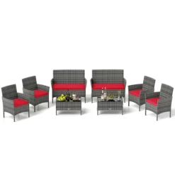 Tangkula Set Of 8 Patio Furniture Set W/Washable Cushions & Tempered Glass Coffee Table -Tangkula GUEST e01551b5 cc06 4107 be0e 12f92347129e
