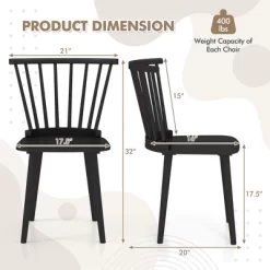 Tangkula 4 PCS Dining Chair Windsor High Spindle Back Wood Kitchen Chairs W/ Rubber Wood Frame -Tangkula GUEST e0305009 9f84 4553 9da4 780a49093415