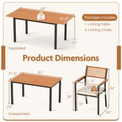 Tangkula 7-Piece Patio Furniture Set Outdoor Dining Chair Set For 6 W/ Acacia Wood & Metal Frame -Tangkula GUEST e0524dad 6655 4dcf b392 2089ba683f05