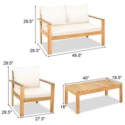 Tangkula 8PCS Patio Acacia Wood Conversation Furniture Set W/ Off White Cushions -Tangkula GUEST e09be584 ddcb 40e5 aa8c 4a8d2afb8f2b