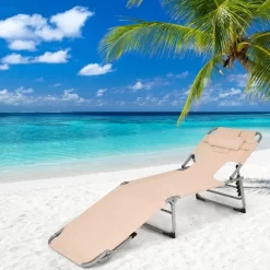 Tangkula Portable Beach Chaise Lounge Chair Folding Reclining Chair W/ Facing Hole Beige 14 Tangkula Portable Beach Chaise Lounge Chair Folding Reclining Chair W/ Facing Hole Beige -Tangkula GUEST e09d282e 2117 4653 9966 05c3aada0161