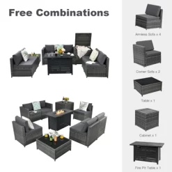 Tangkula 9 PCS Rattan Dinning Set Wicker Sofa W/Propane Gas Fire Pit 60,000 Btu Heater -Tangkula GUEST e0c2d5b8 b864 4419 bddc 4a652cd26d9d