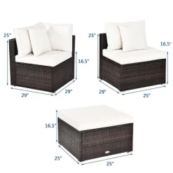 Tangkula 4PCS Patio Rattan Wicker Sectional Sofa Set Conversation Furniture Set W Cushion