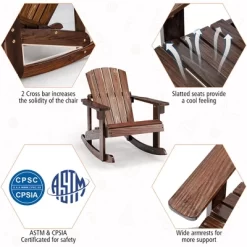 Tangkula Kid Adirondack Rocking Chair Outdoor Solid Wood Slatted Seat Backrest -Tangkula GUEST e0ecce89 8e70 41a6 a0e4 adcdfd70018b