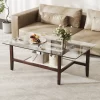 Tangkula 2-Tier Glass Coffee Table W/ Storage Shelf Solid Rubber Wood Legs For Office -Tangkula GUEST e0f3fc26 d2fe 4f2a 8877 efd203322d1b